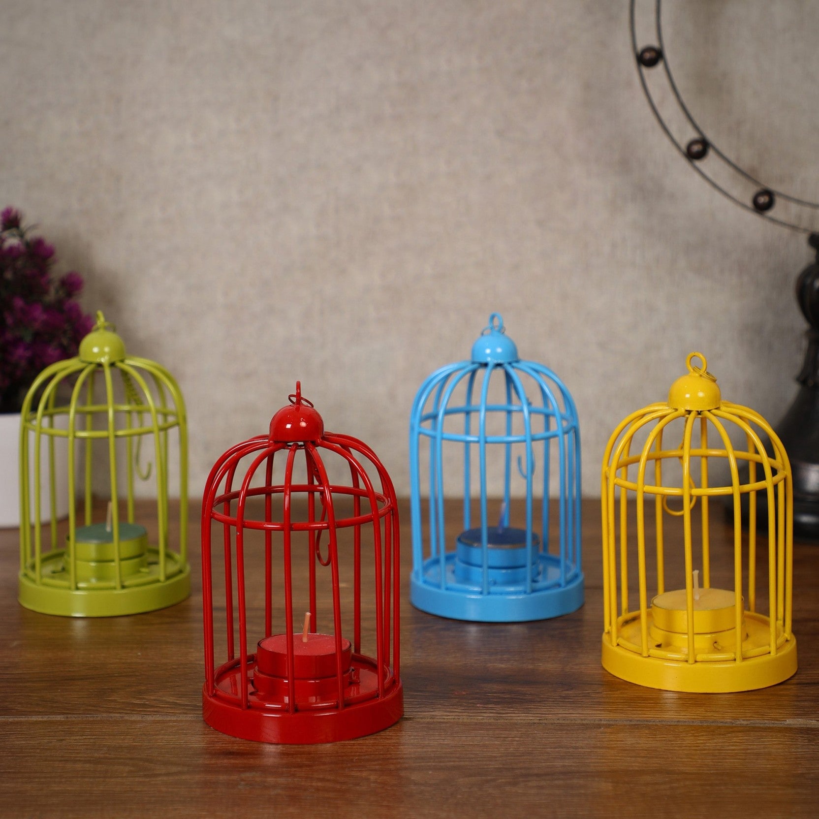 Metal Bird Cage Candle Holder  Multi-colored Hanging Bird Cage
