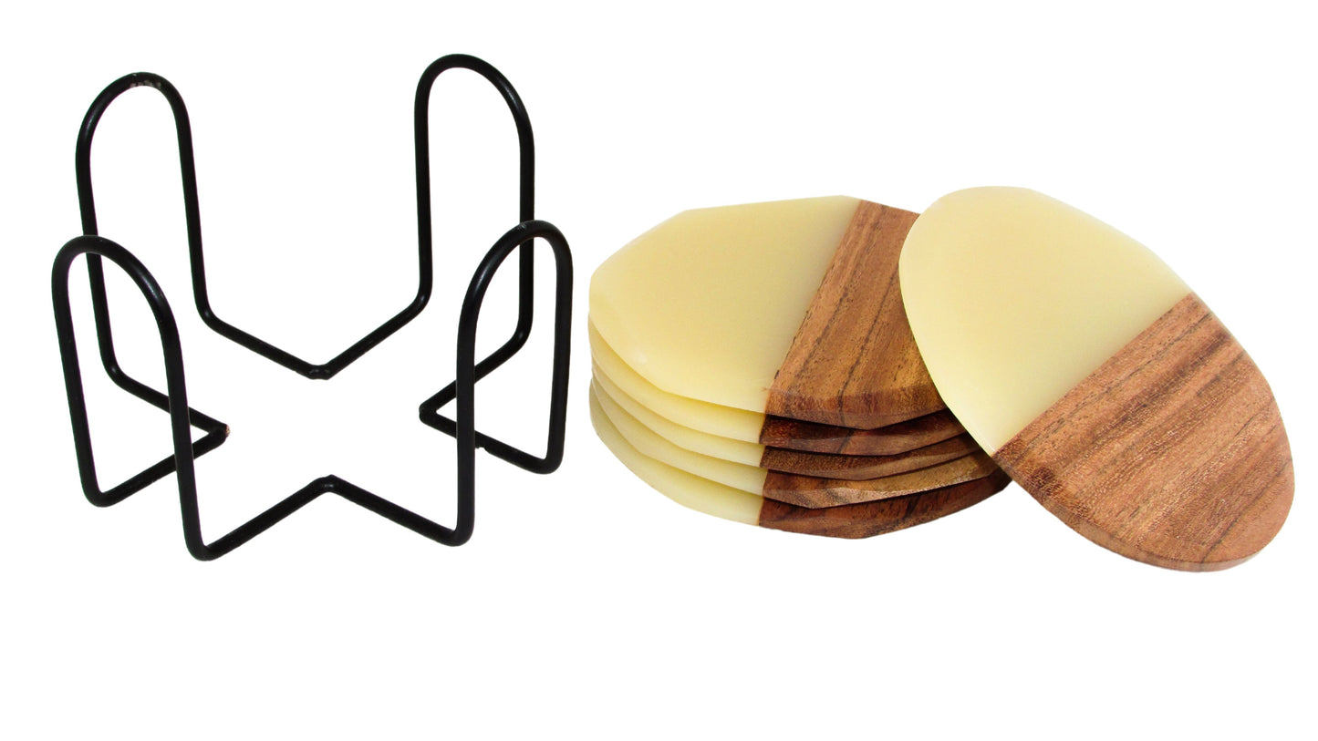 Resin Wood Combination Coasters | Set of 6 | Gift for housewarming | Stand included