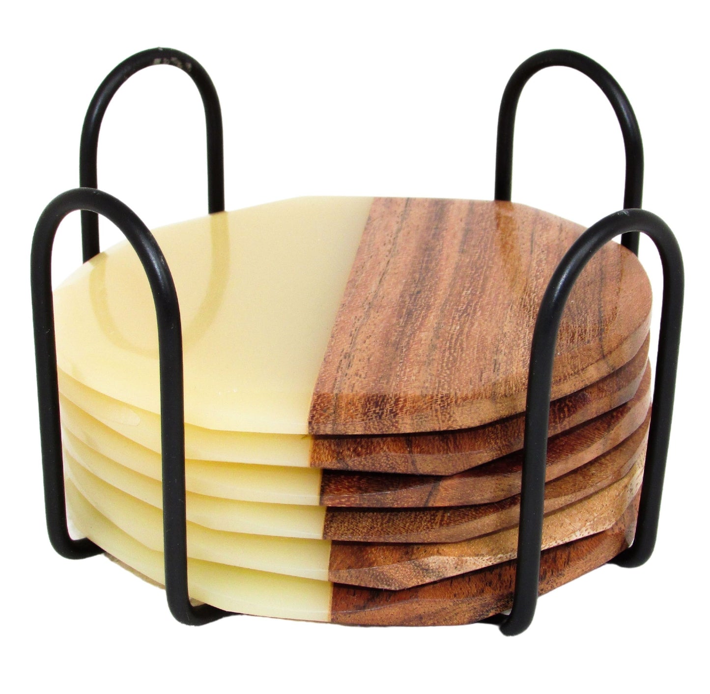 Resin Wood Combination Coasters | Set of 6 | Gift for housewarming | Stand included