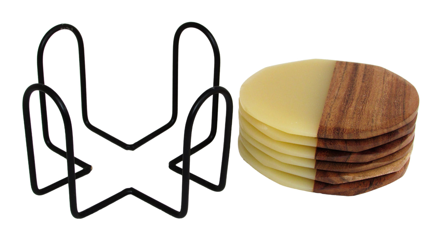 Resin Wood Combination Coasters | Set of 6 | Gift for housewarming | Stand included