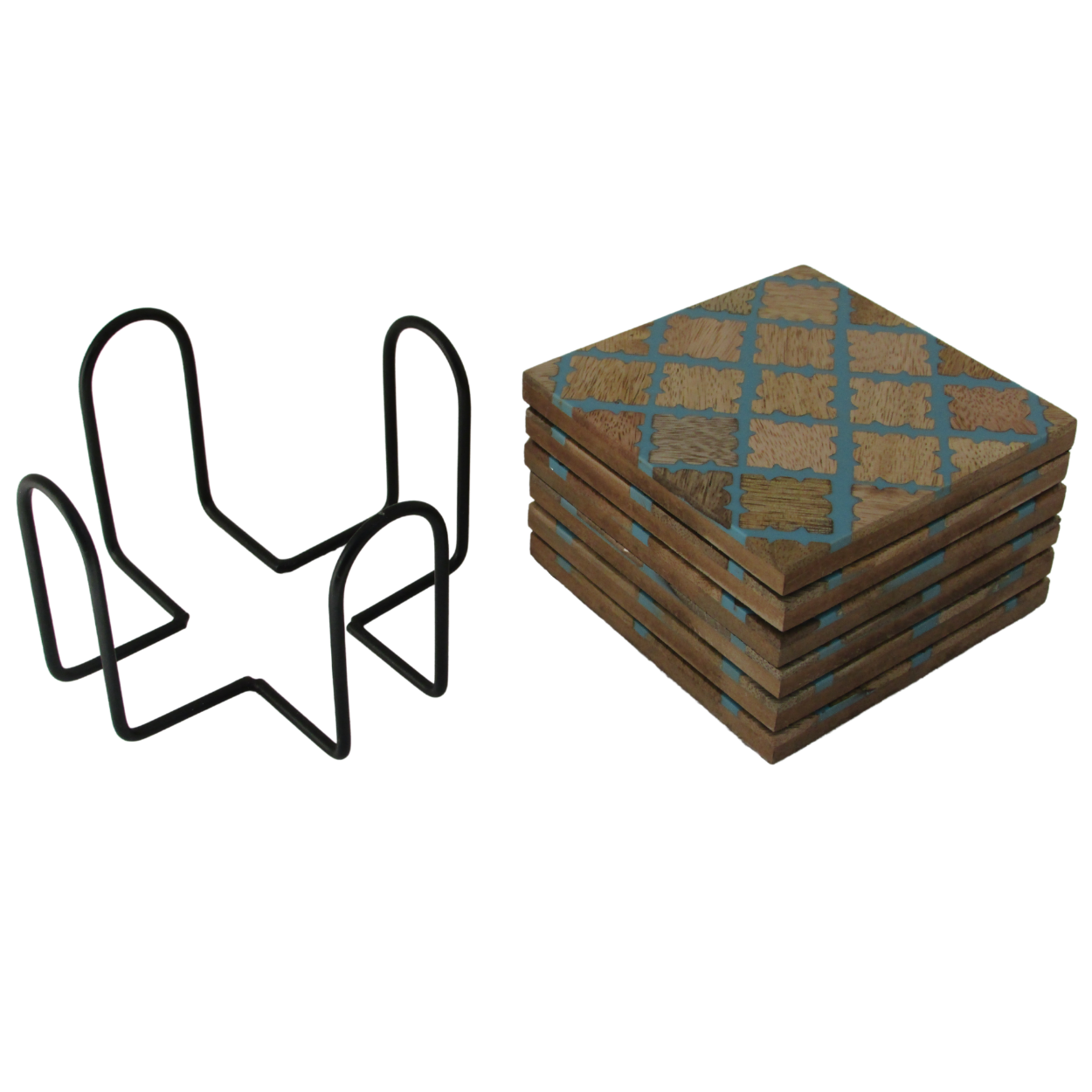 Handmade Designer Rectangle Wooden Drink Coasters - Set of 6 | Gift for housewarming | Stand included