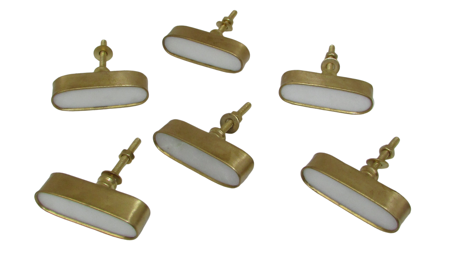 Solid Marble Brass Knobs, Eclair shaped Knob, Set of 6, Gift for housewarming