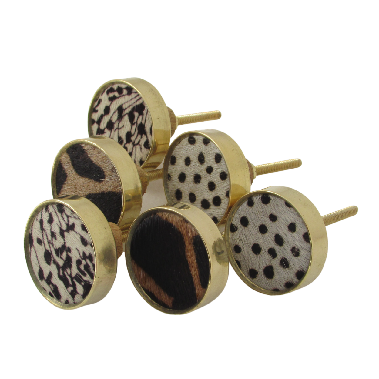 Luxury Themed Faux Leather and Brass Drawer Knob, Set of 6, Gift for housewarming