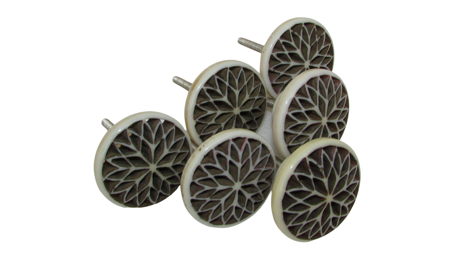 Resin Carved Door Drawer Knobs, Hand Made, Set of 6, Gift for housewarming