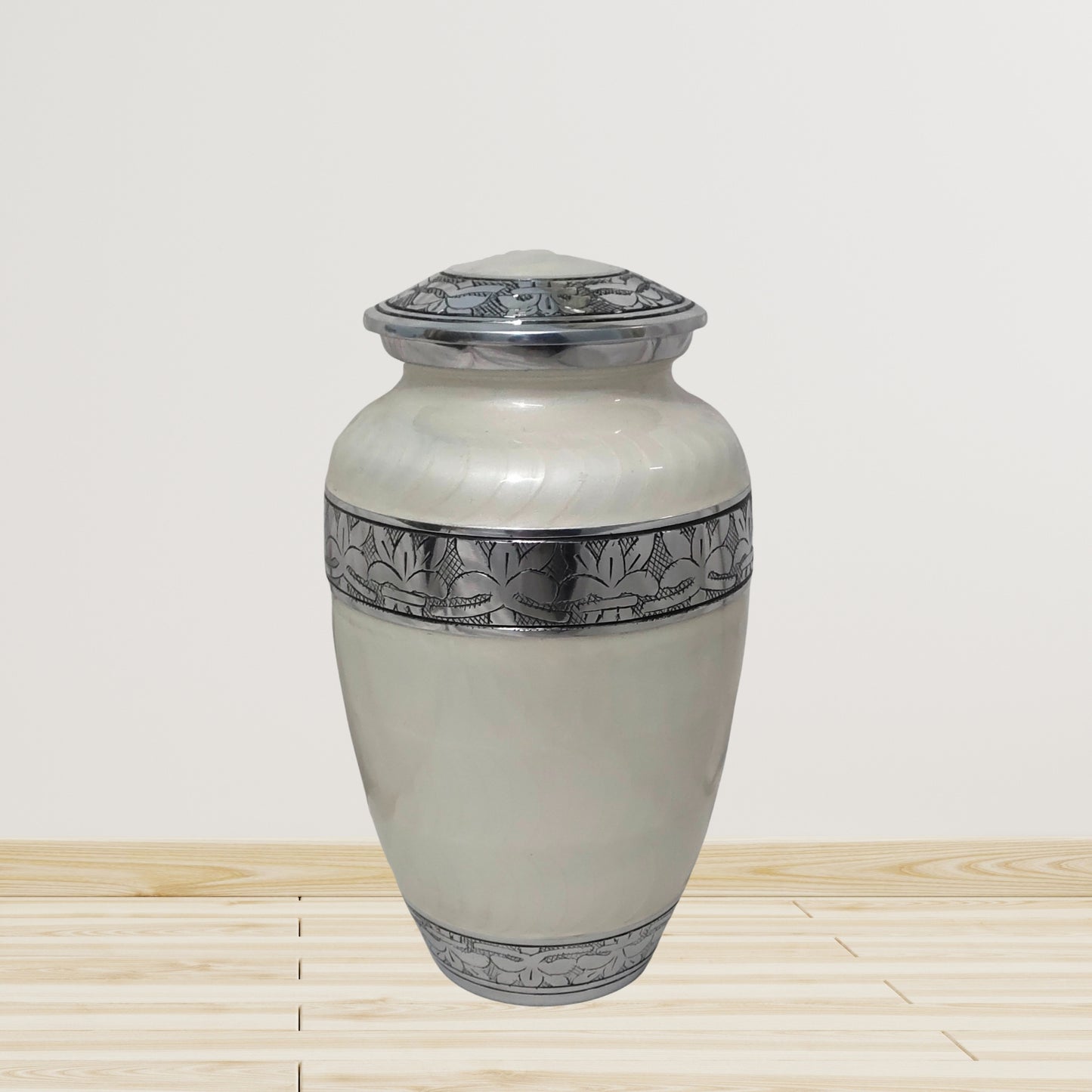 Aluminum Classic Leaf Pattern Adult Cremation Urn for Human Ashes, Handcrafted to Honor and Cherish your Loved Ones - Velvet Bag included