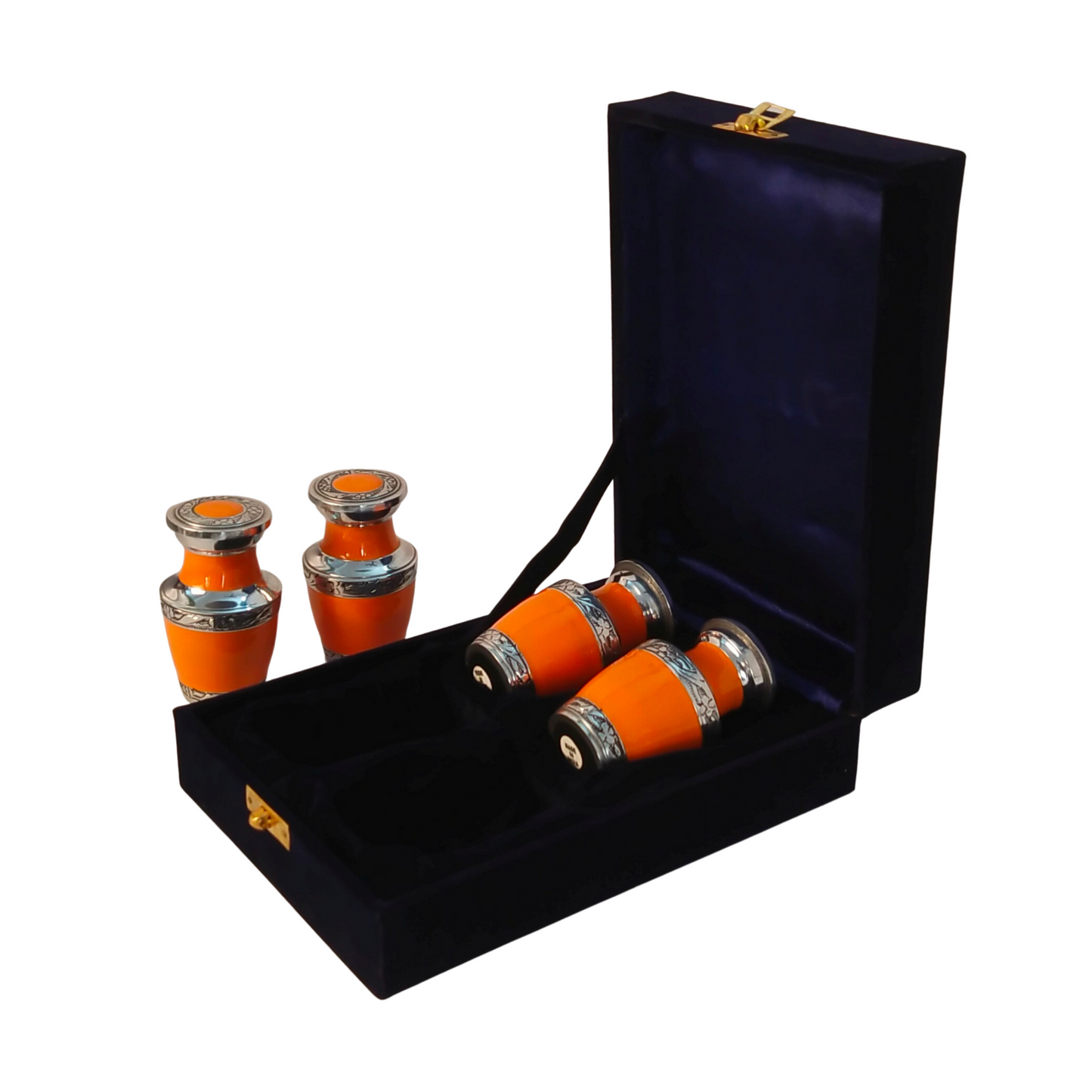Small Aluminum Keepsakes Cremation Urn, Set of 4 Mini Keepsakes - with velvet box