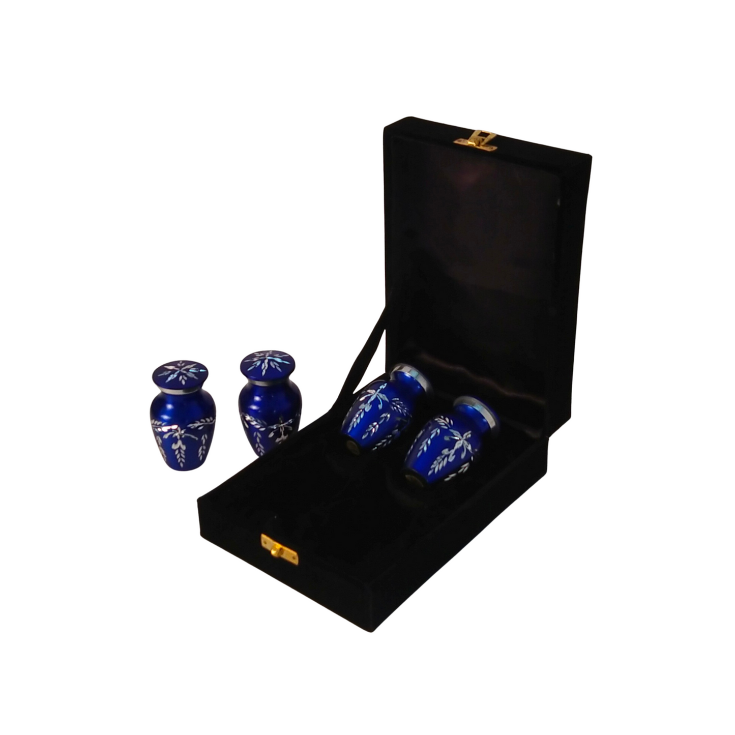 Diamond Cut Aluminum Keepsakes Cremation Urn, 4 Mini Keepsakes - with velvet box