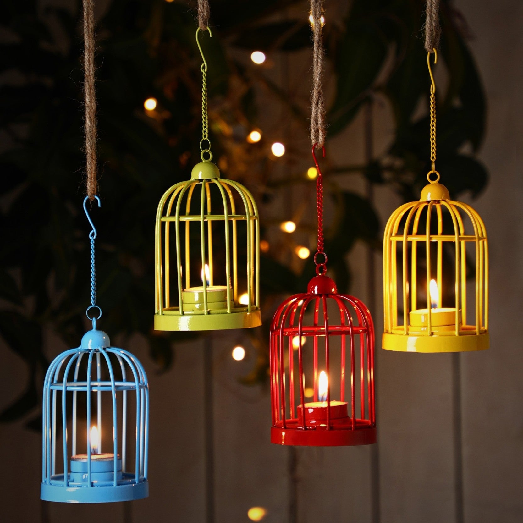 Metal Bird Cage Candle Holder  Multi-colored Hanging Bird Cage - Blue –  Plutus Imports
