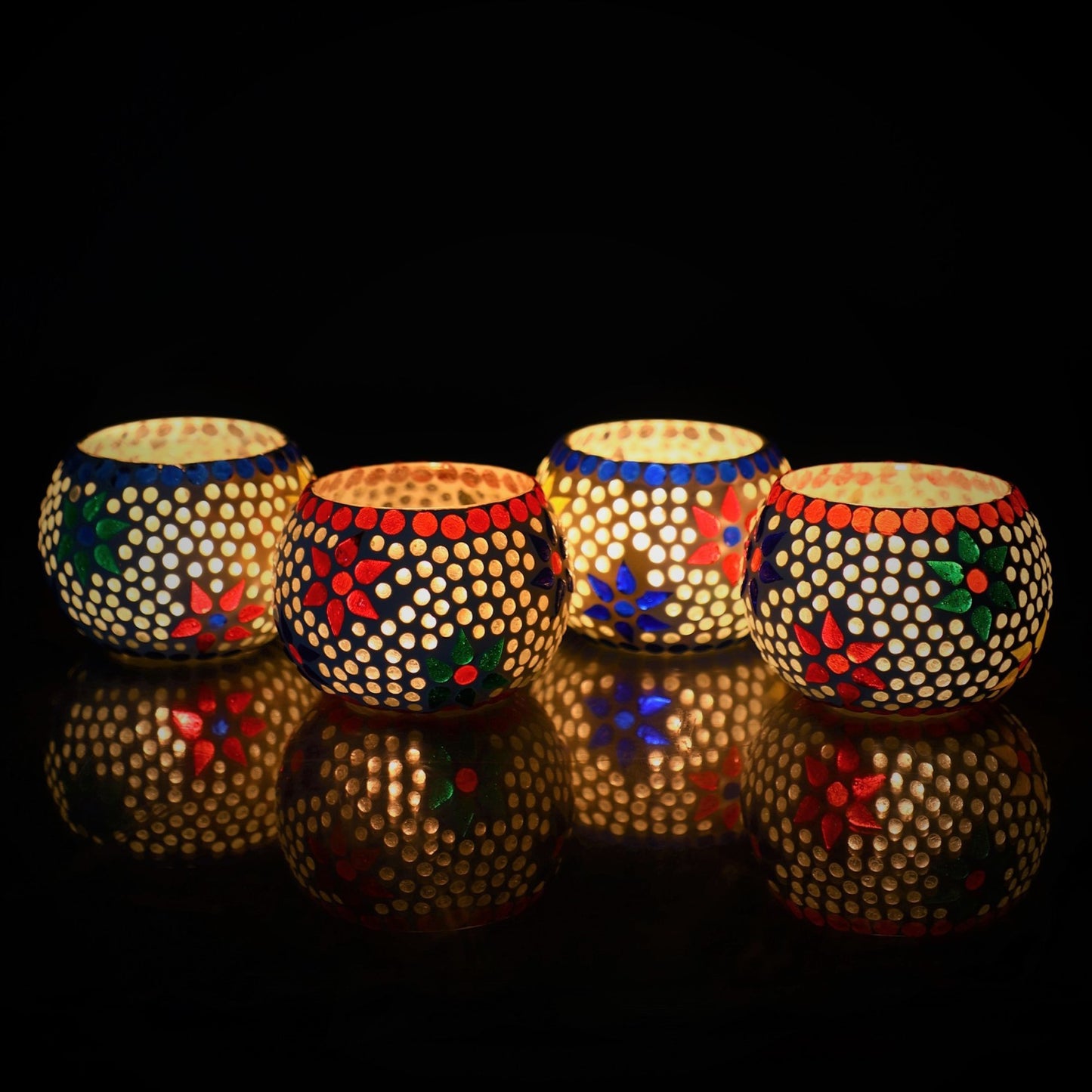 Set of 4 Mosaic Glass Votive Candle Holders | Handmade colored glass candle holder | Set of 4