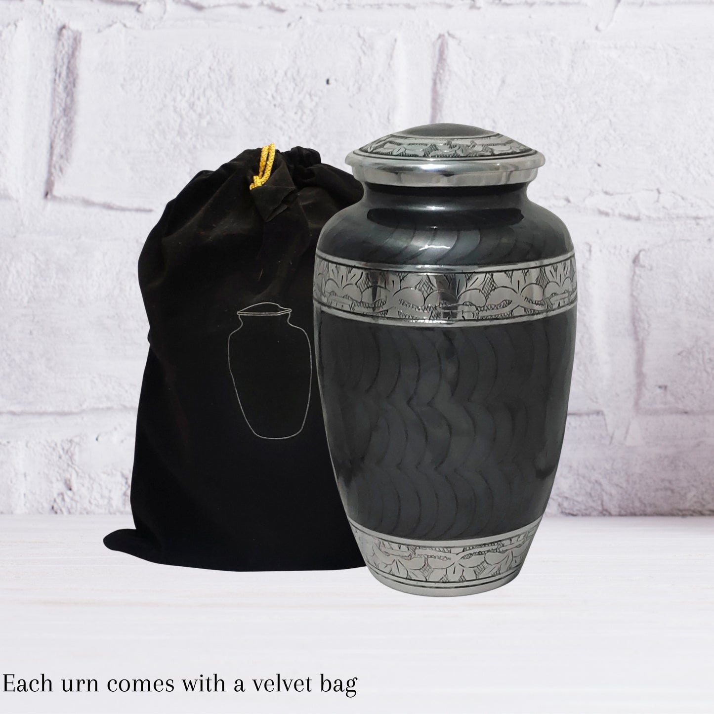 Aluminum Classic Leaf Pattern Adult Cremation Urn for Human Ashes, Handcrafted to Honor and Cherish your Loved Ones - Velvet Bag included