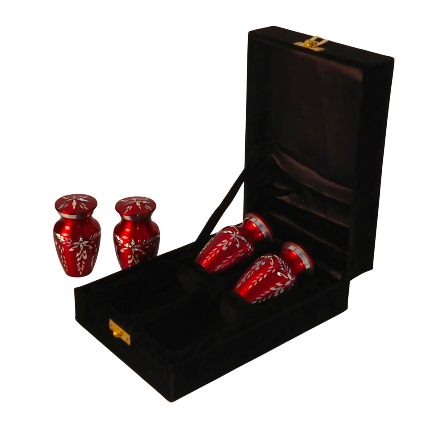 Diamond Cut Aluminum Keepsakes Cremation Urn, 4 Mini Keepsakes - with velvet box