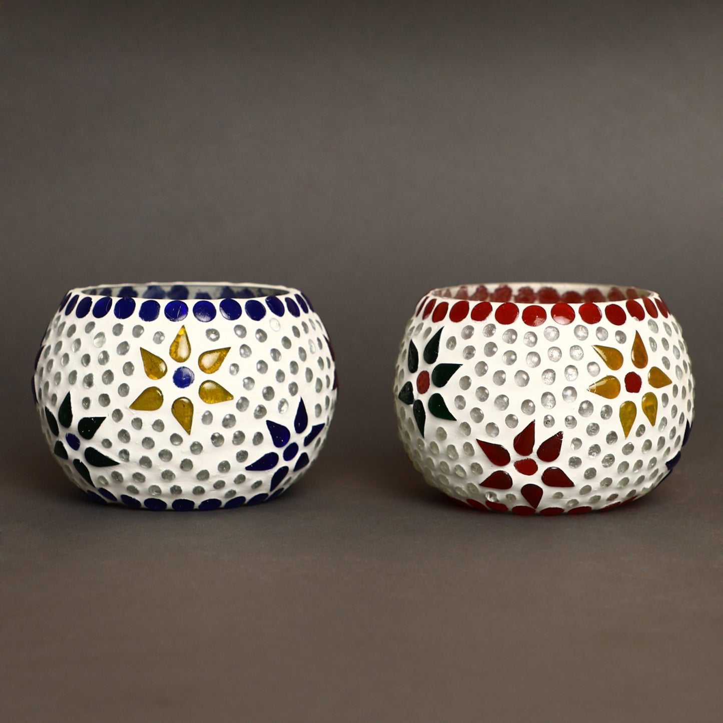 Set of 4 Mosaic Glass Votive Candle Holders | Handmade colored glass candle holder | Set of 4