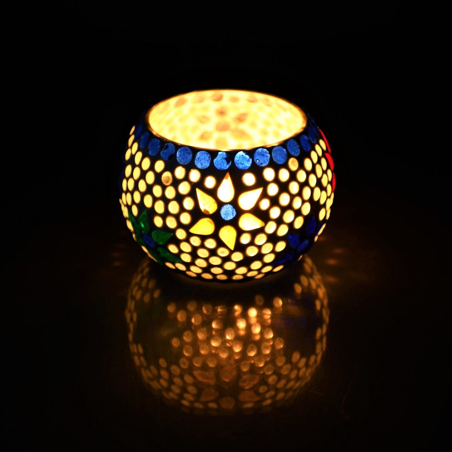 Set of 4 Mosaic Glass Votive Candle Holders | Handmade colored glass candle holder | Set of 4