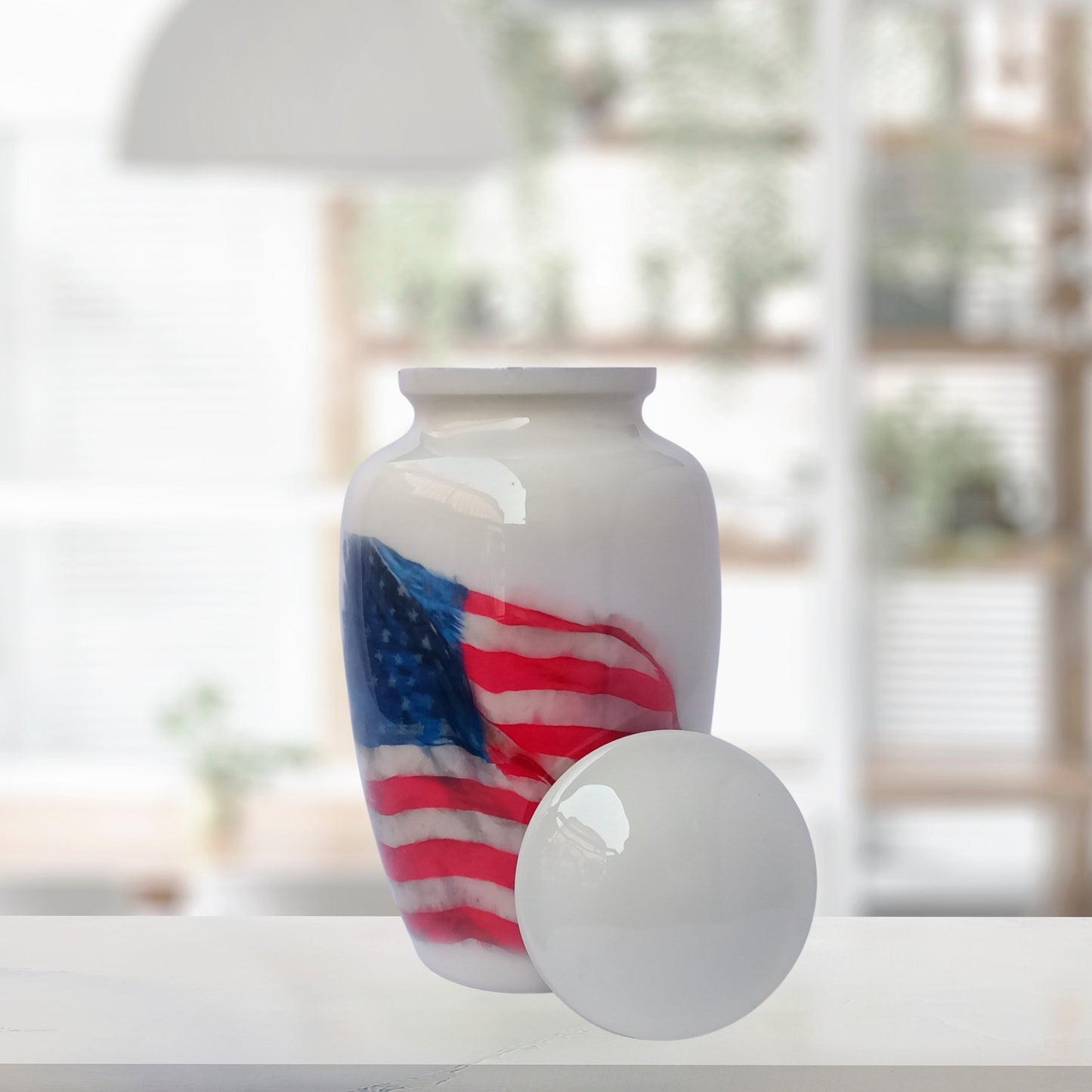 American Flag Adult Cremation Urn for Patriots, Firefighters, Navy, Marine, Army, Veterans, and Policemen - Large with Velvet Bag