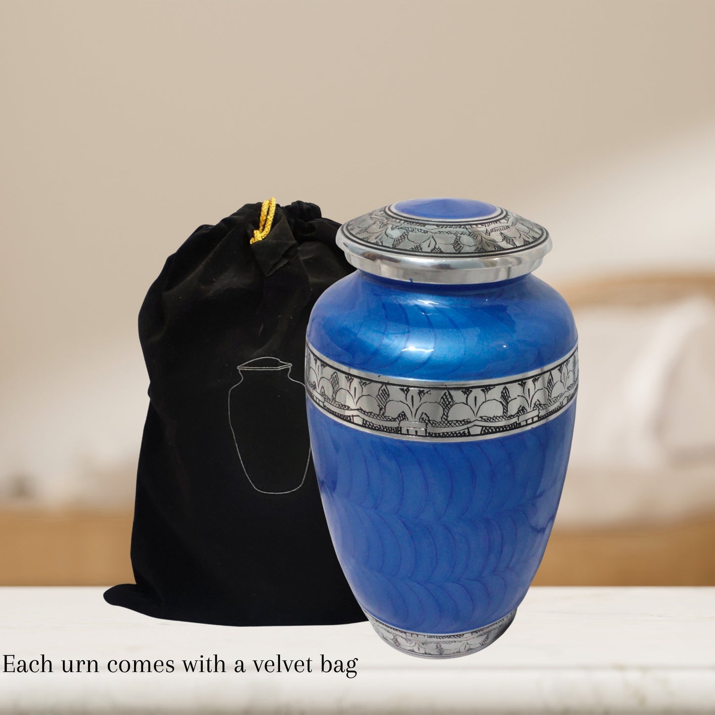 Aluminum Classic Leaf Pattern Adult Cremation Urn for Human Ashes, Handcrafted to Honor and Cherish your Loved Ones - Velvet Bag included