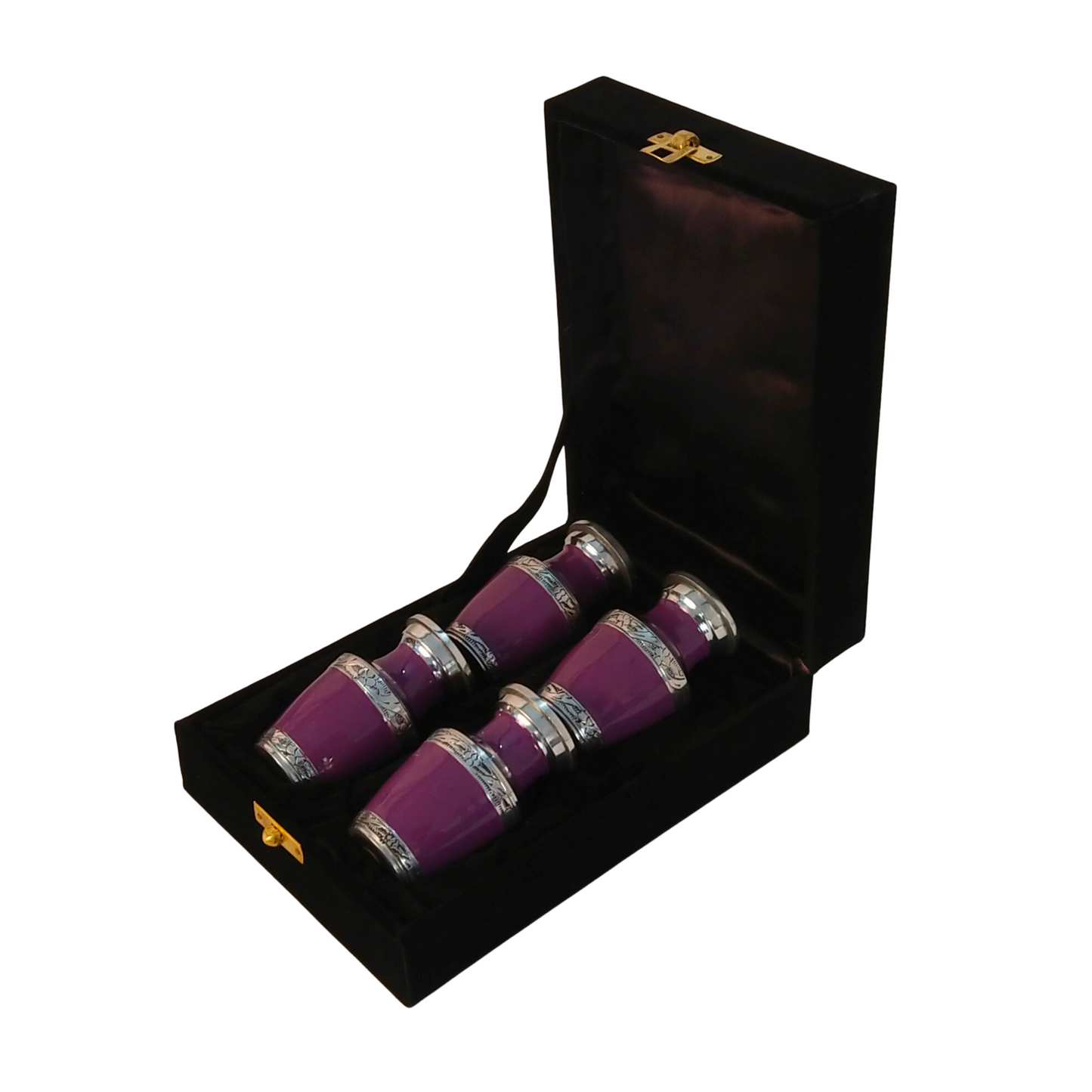 Small Aluminum Keepsakes Cremation Urn, Set of 4 Mini Keepsakes - with velvet box
