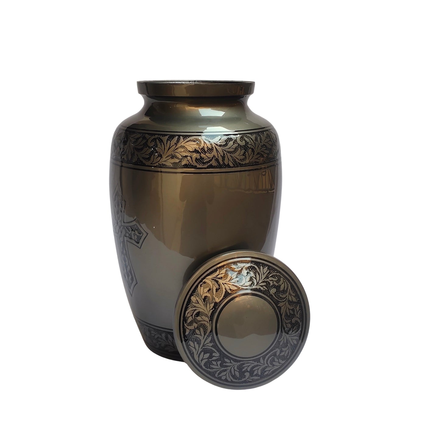 Aluminum Pewter Vine Pattern Adult Cremation Urn for Human Ashes, Handcrafted to Honor and Cherish your Loved Ones - Velvet Bag included