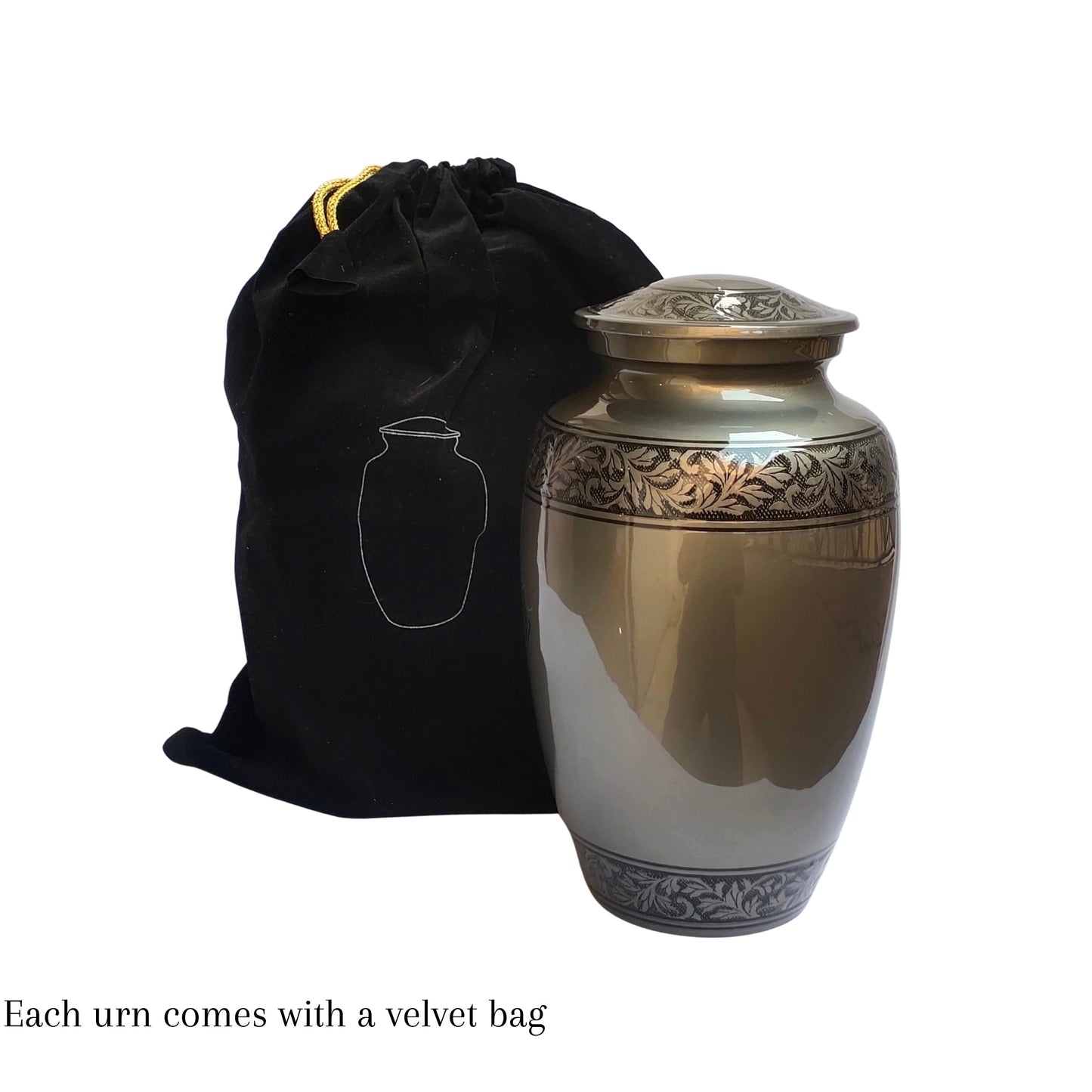 Aluminum Pewter Vine Pattern Adult Cremation Urn for Human Ashes, Handcrafted to Honor and Cherish your Loved Ones - Velvet Bag included