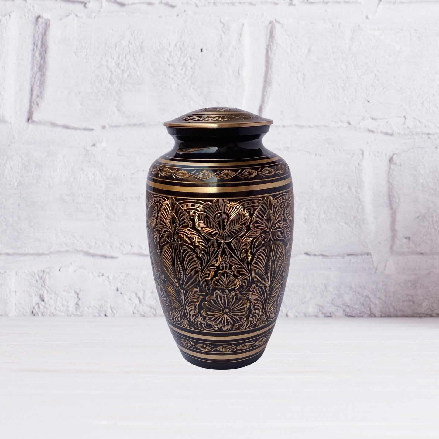 Brass Etched Adult Cremation Urn for Human Ashes, Handcrafted to Honor and Cherish your Loved Ones - Velvet Bag included