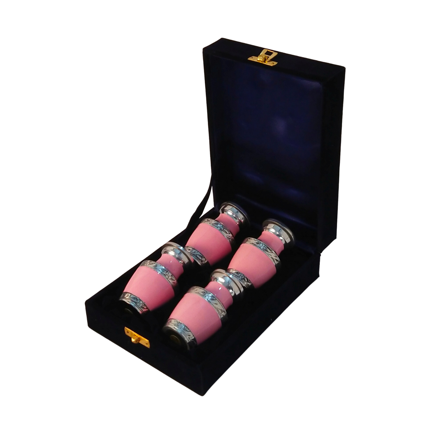 Small Aluminum Keepsakes Cremation Urn, Set of 4 Mini Keepsakes - with velvet box