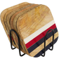 Three Strips Natural Wooden Coasters | White, Red, Blue Strips - Set of 6 | Gift for housewarming | Stand included