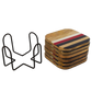 Three Strips Natural Wooden Coasters | White, Red, Blue Strips - Set of 6 | Gift for housewarming | Stand included