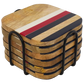 Three Strips Natural Wooden Coasters | White, Red, Blue Strips - Set of 6 | Gift for housewarming | Stand included