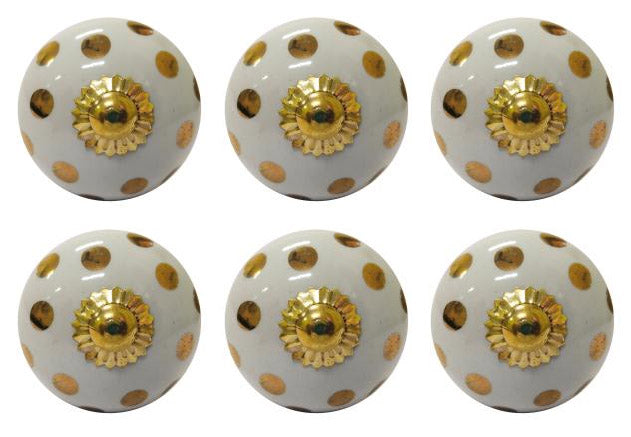 Classic Polka Dot Ceramic Door Drawer Knobs, Handmade Set of 6, Gift for housewarming