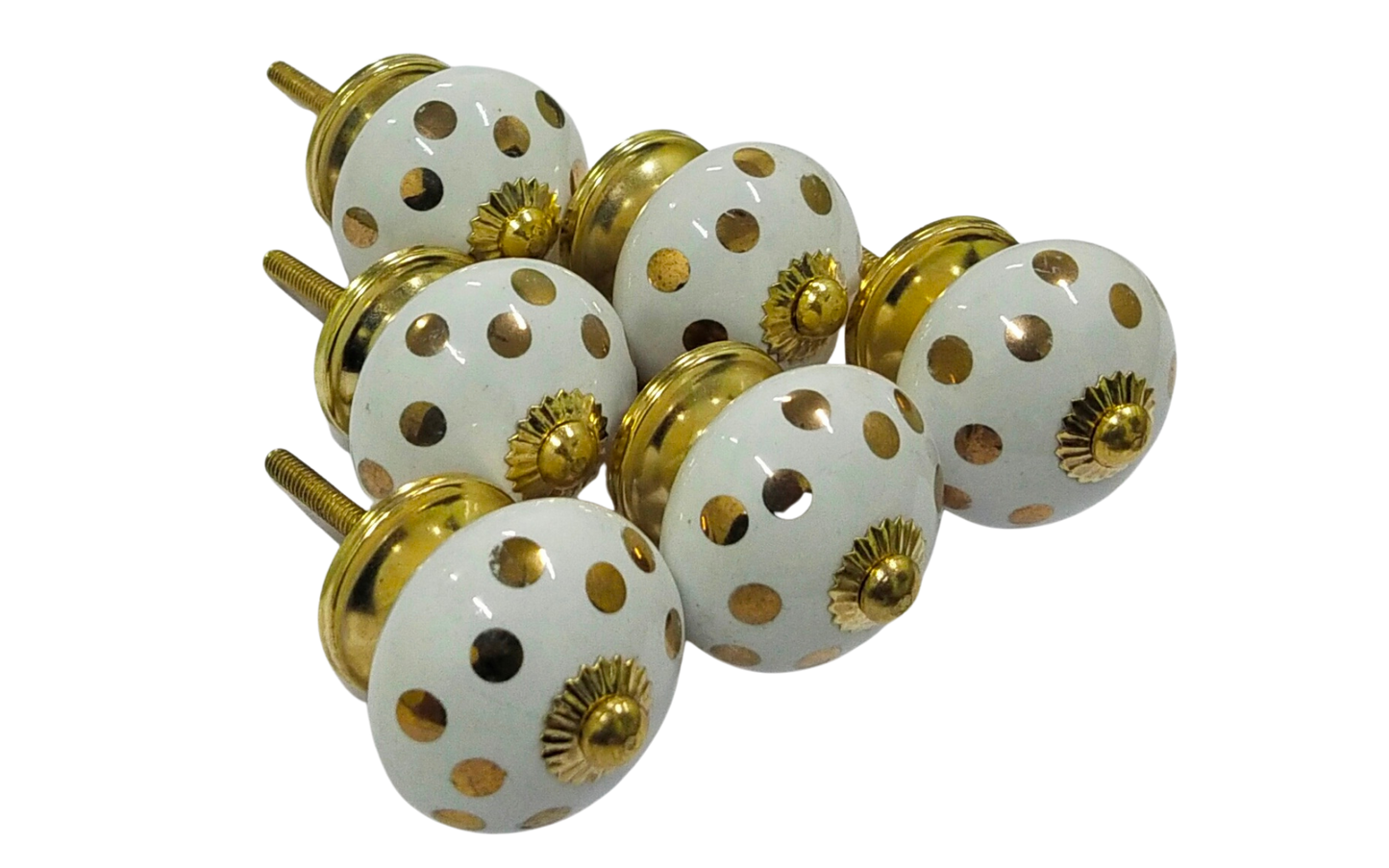 Classic Polka Dot Ceramic Door Drawer Knobs, Handmade Set of 6, Gift for housewarming