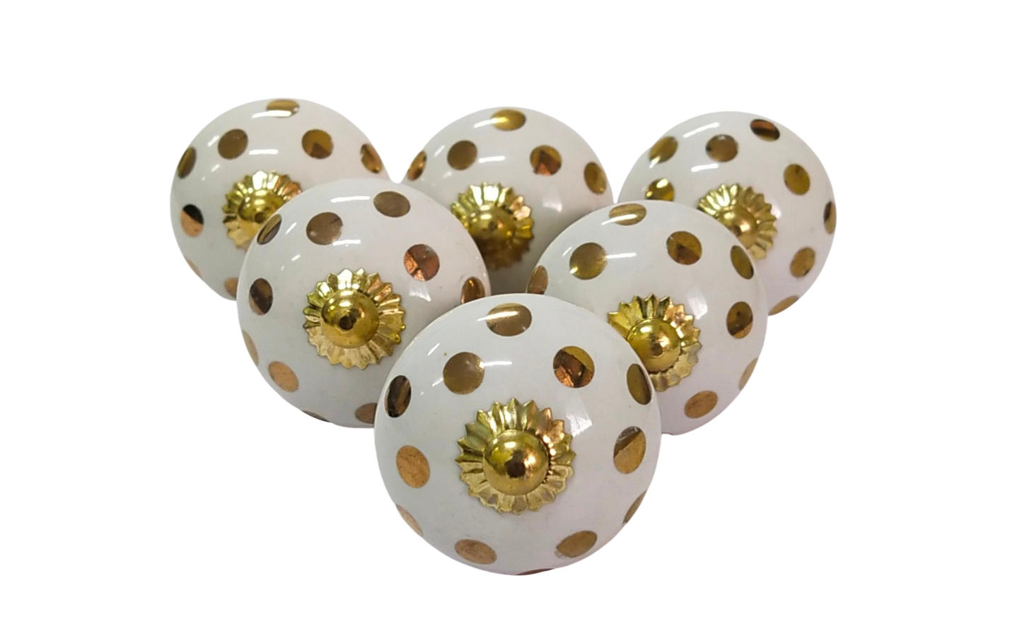 Classic Polka Dot Ceramic Door Drawer Knobs, Handmade Set of 6, Gift for housewarming