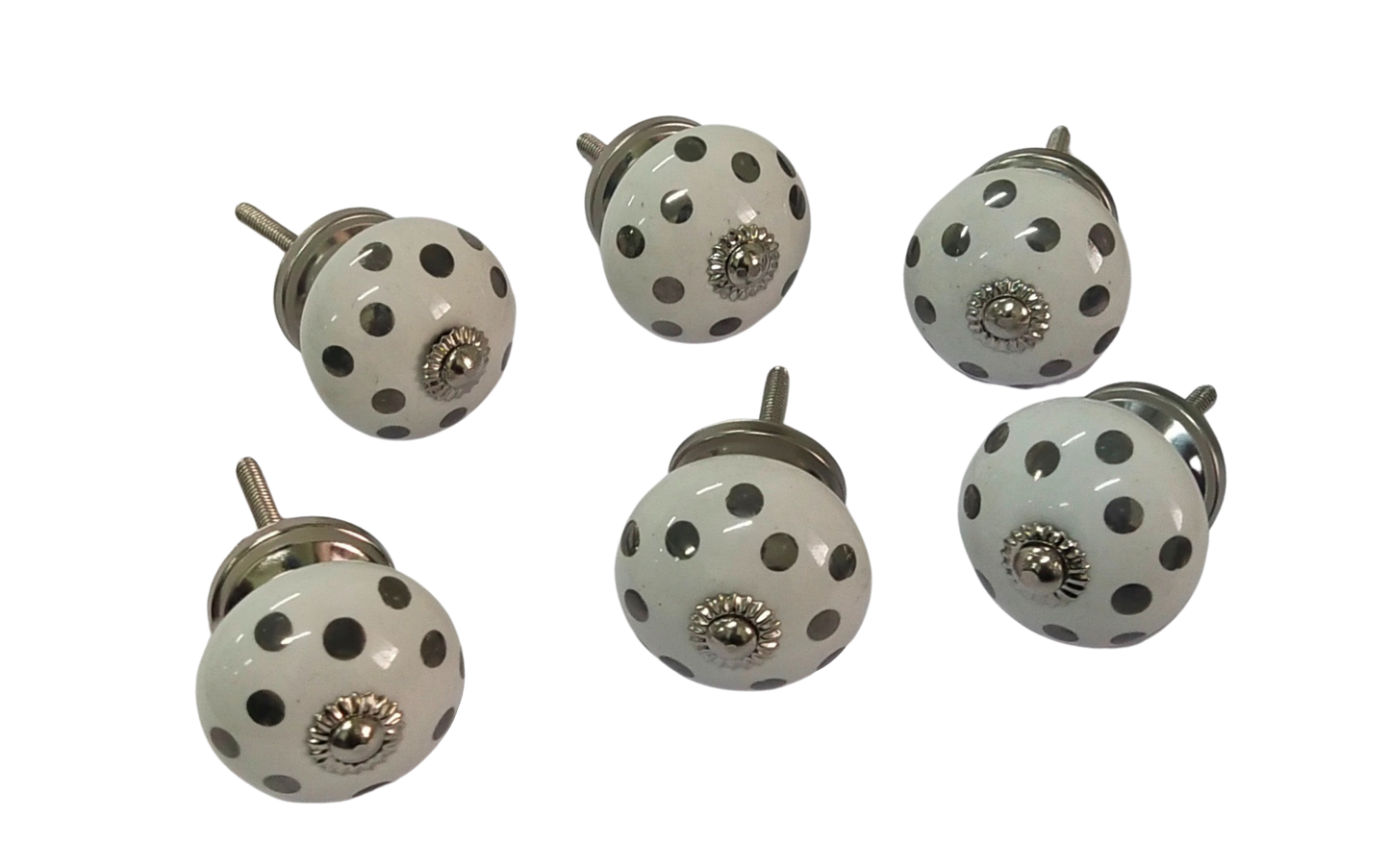 Classic Polka Dot Ceramic Door Drawer Knobs, Handmade Set of 6, Gift for housewarming