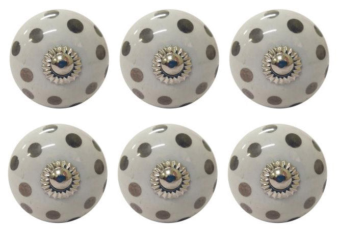 Classic Polka Dot Ceramic Door Drawer Knobs, Handmade Set of 6, Gift for housewarming