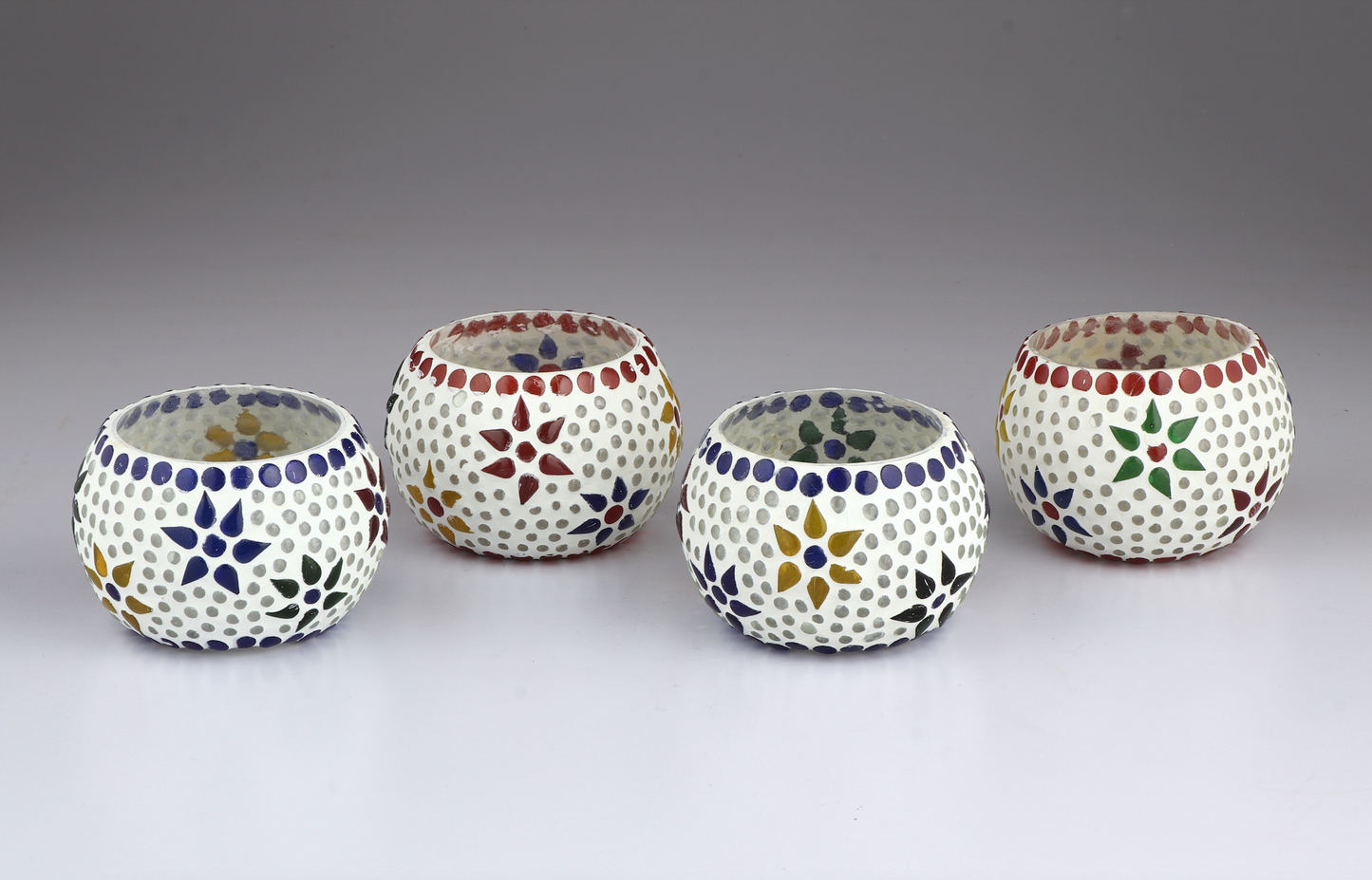 Set of 4 Mosaic Glass Votive Candle Holders | Handmade colored glass candle holder | Set of 4